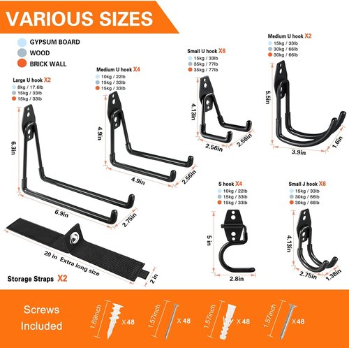 HUPBIPY Heavy Duty Garage Hooks - 26 Pack Wall Mount Storage Organizer for Tools, Ladders & Bikes