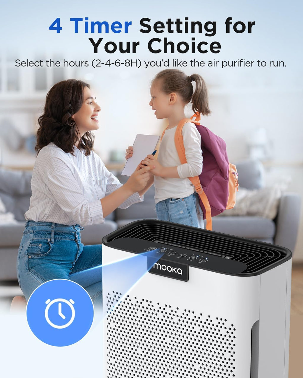 MOOKA H13 HEPA Air Purifier - Large Room Coverage Up to 2200 Ft² | Washable Filters & Fragrance for Smoke, Dust, and Pet Odors - KJ190 White