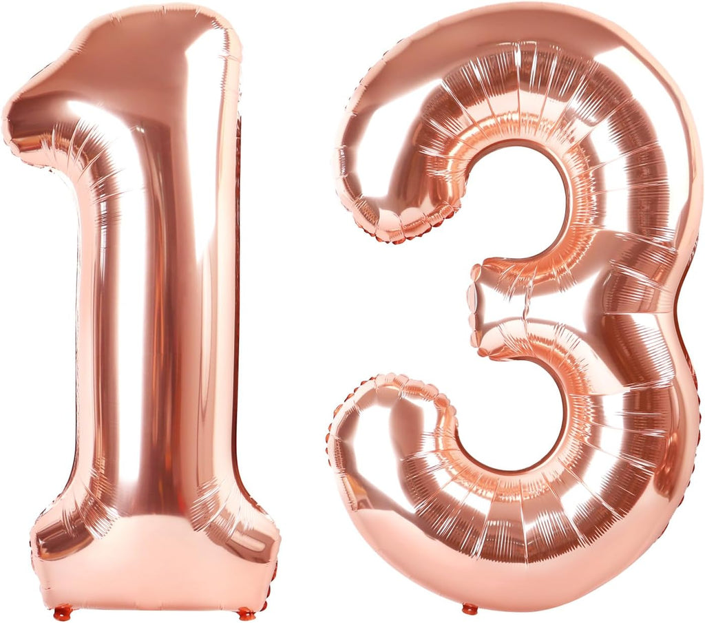 Rose Gold Number 13 Balloon - 40 Inch Birthday Decoration for Girls & Boys | Perfect 13th Party Supplies
