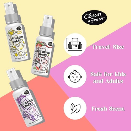 Clean-n-Fresh Toilet Spray Variety Pack - Citrus, Lavender & Hibiscus Odor Eliminator | Travel Size 1.7 Fl Oz Each