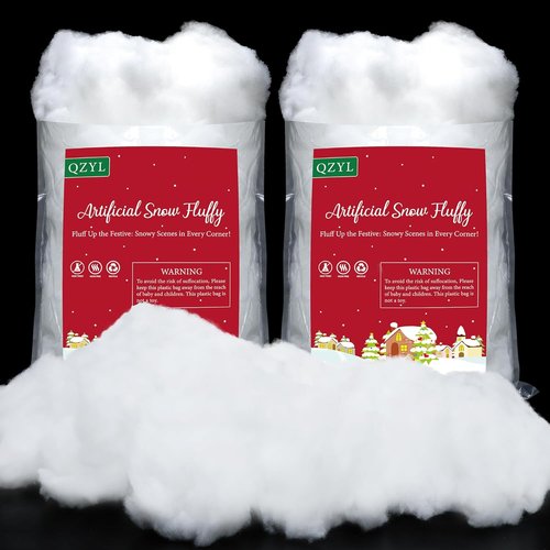 Artificial Fake Snow by [Brand Name] - 2LB Vacuum-Packed White Cotton for Christmas Decorations | Fluffy Indoor Faux Snow