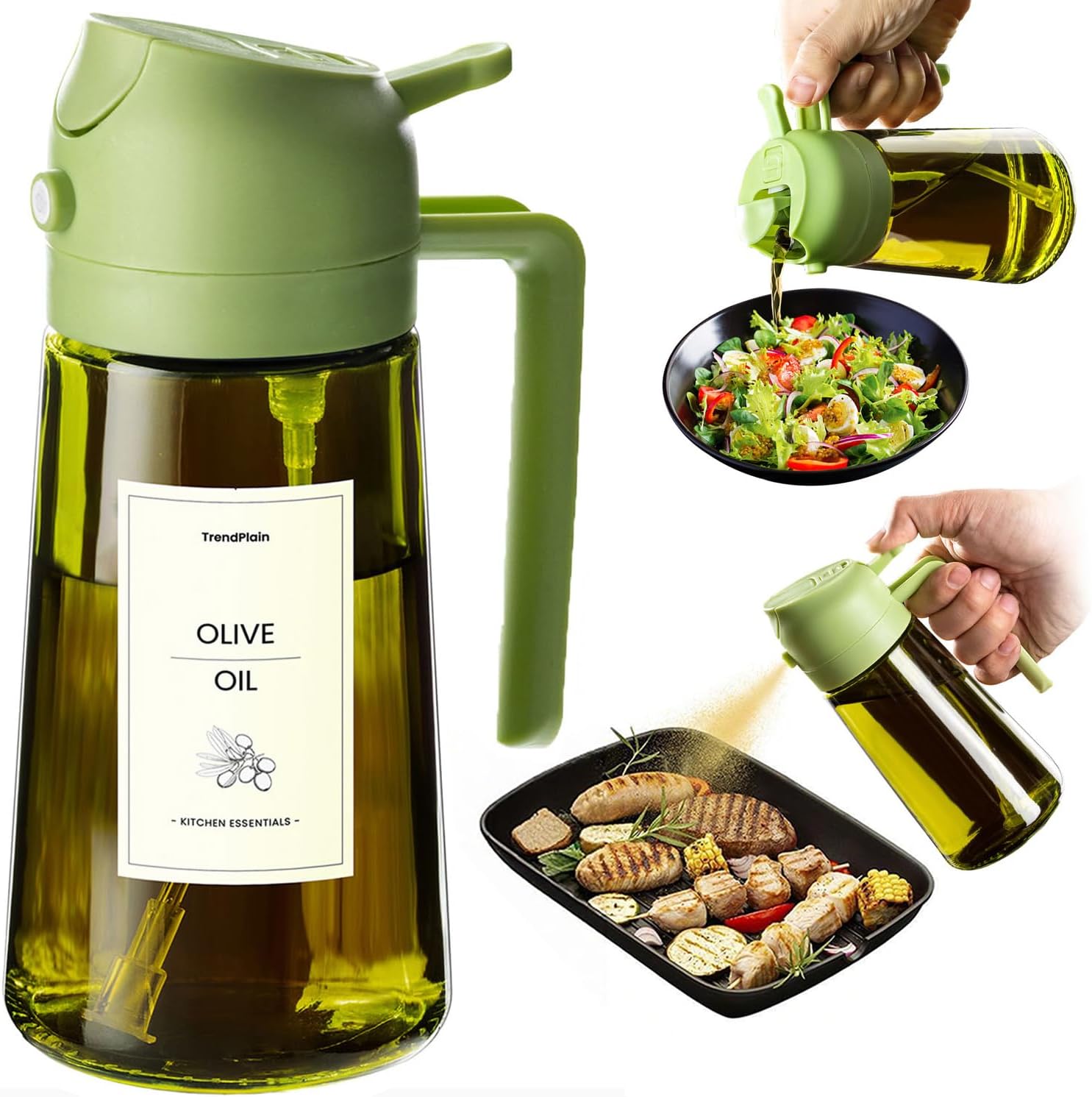 TrendPlain - Olive Oil Dispenser Bottle 16oz | Kitchen Gadget & Air Fryer Accessory - Green