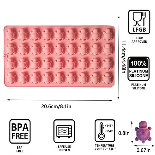 2 Pack Gummy Candy Molds - 72-Cavity Sea Mini Turtle Chocolate Candy Molds Tortoise Ice Cube Sea Animal Gummy Jello Wax Resin Mold for DIY Baking Desserts Cake Decoration