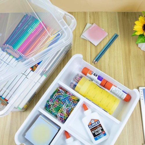 Creahaus 17 Quart Clear Plastic Storage Box - Durable Craft Organizer with Removable Tray for Beads, Art & Sewing