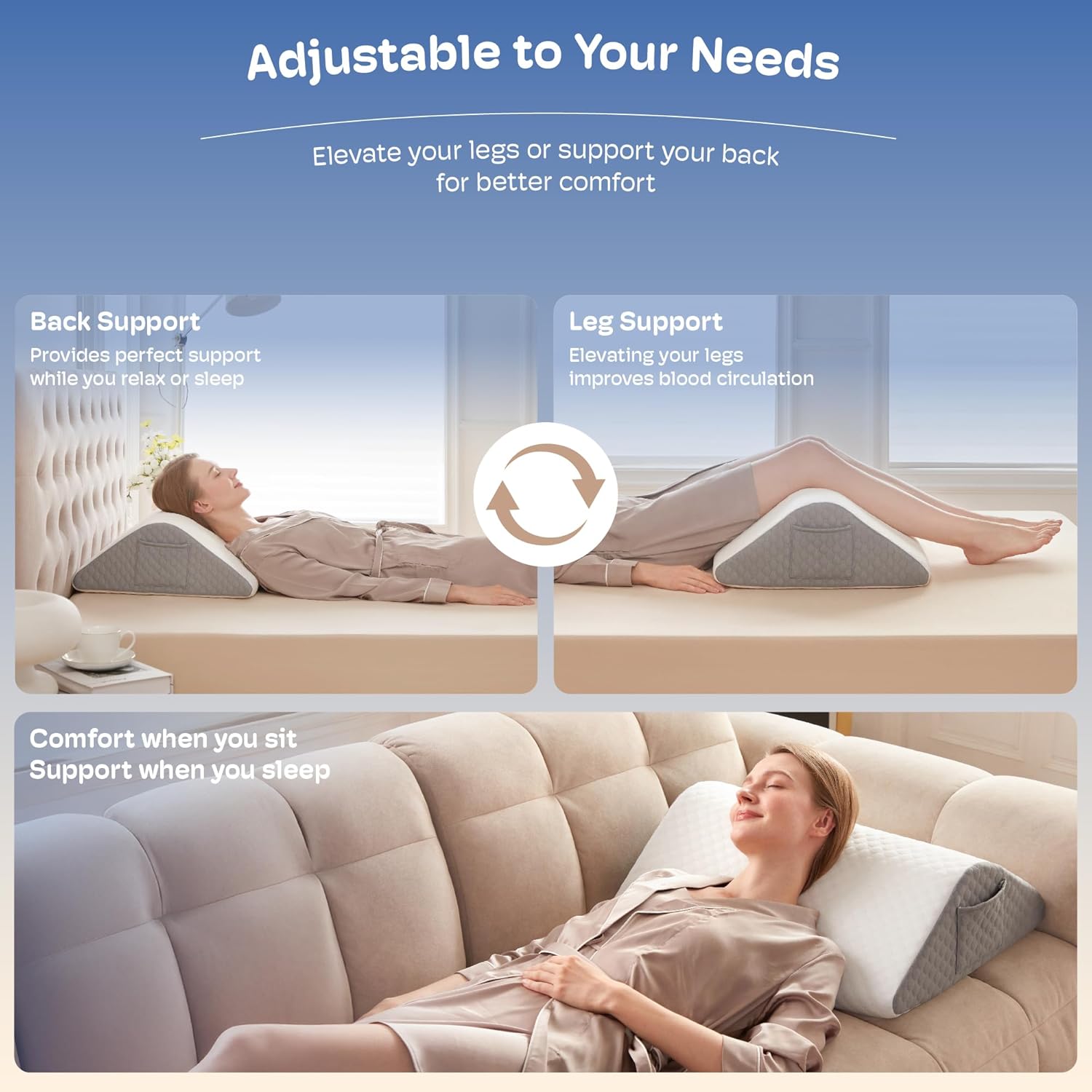 Simpledad Triangle Wedge Pillow - Cooling Memory Foam for Acid Reflux & Back Pain Relief | Ideal for Sleeping & Support