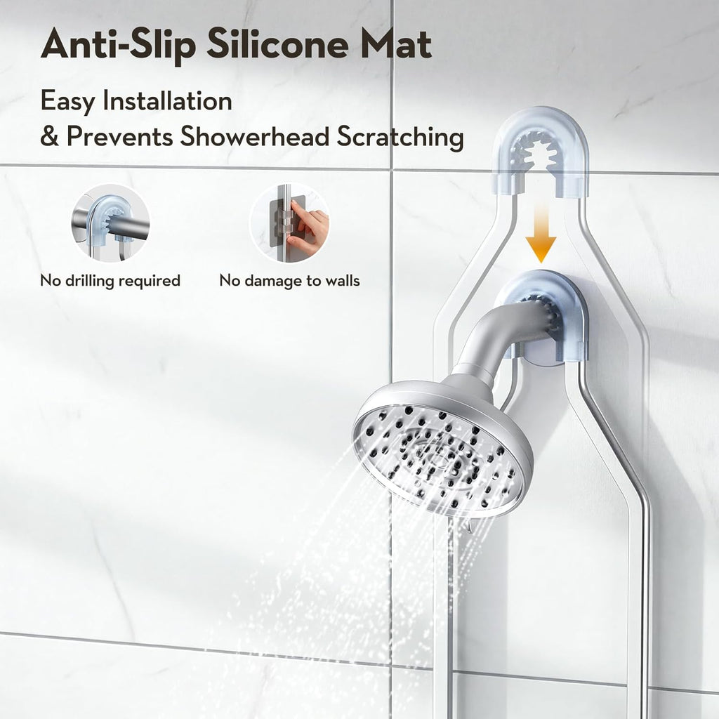 Skiennix Shower Caddy - Rust-Free Aluminum Organizer with Hooks & Soap Holder - Bright Silver