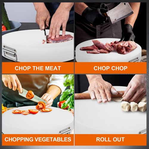 ZQVU Large Plastic Butcher Round 3''Thick Cutting Board，Kitchen Use Double Sided non Slip White Heavy Duty Butcher Cutting Board，Perfect for Chopping Bone and Raw Meat Block，Easy to Clean15''*15"*3''