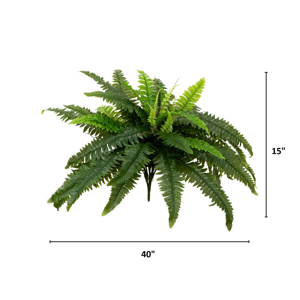 Nearly Natural 40-in UV Resistant Artificial Boston Fern, Set of 2, Large Hanging Fake Plant Wall Decor with 53 Fronds, Faux Fern Vines that Look Real for Home & Garden Decor, Outdoor Porch Decoration