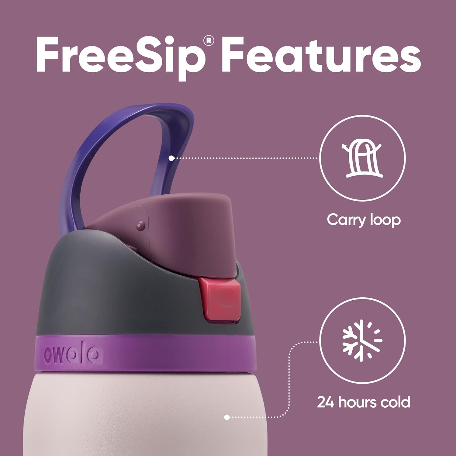 Owala FreeSip Insulated Stainless Steel Water Bottle - Anti-Slip Silicone Boot, 24 Oz, Black