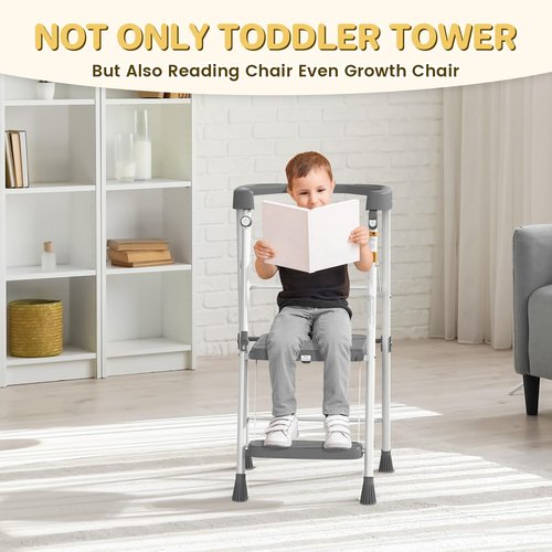 HBTower Kids 2 Steps Step Stool, Toddler Tower for Kitchen Counter Learning, Toddler Kitchen Stool Helper with Anti-Drop Safty Railing Kids Standing Folding Stepper