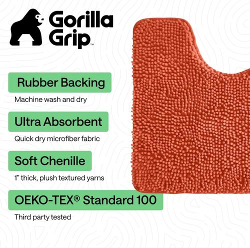 GORILLA GRIP Plush Chenille Bath Rug Mat - Soft Microfiber for Oval Toilet Base | Machine Washable, Coral