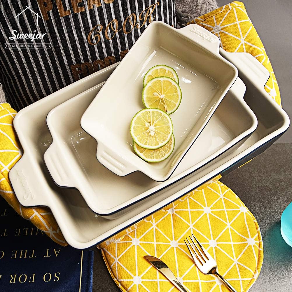 Sweejar Ceramic Bakeware Set - Rectangular Lasagna Dish for Oven | 11.8 x 7.8 x 2.76 Inches - Navy