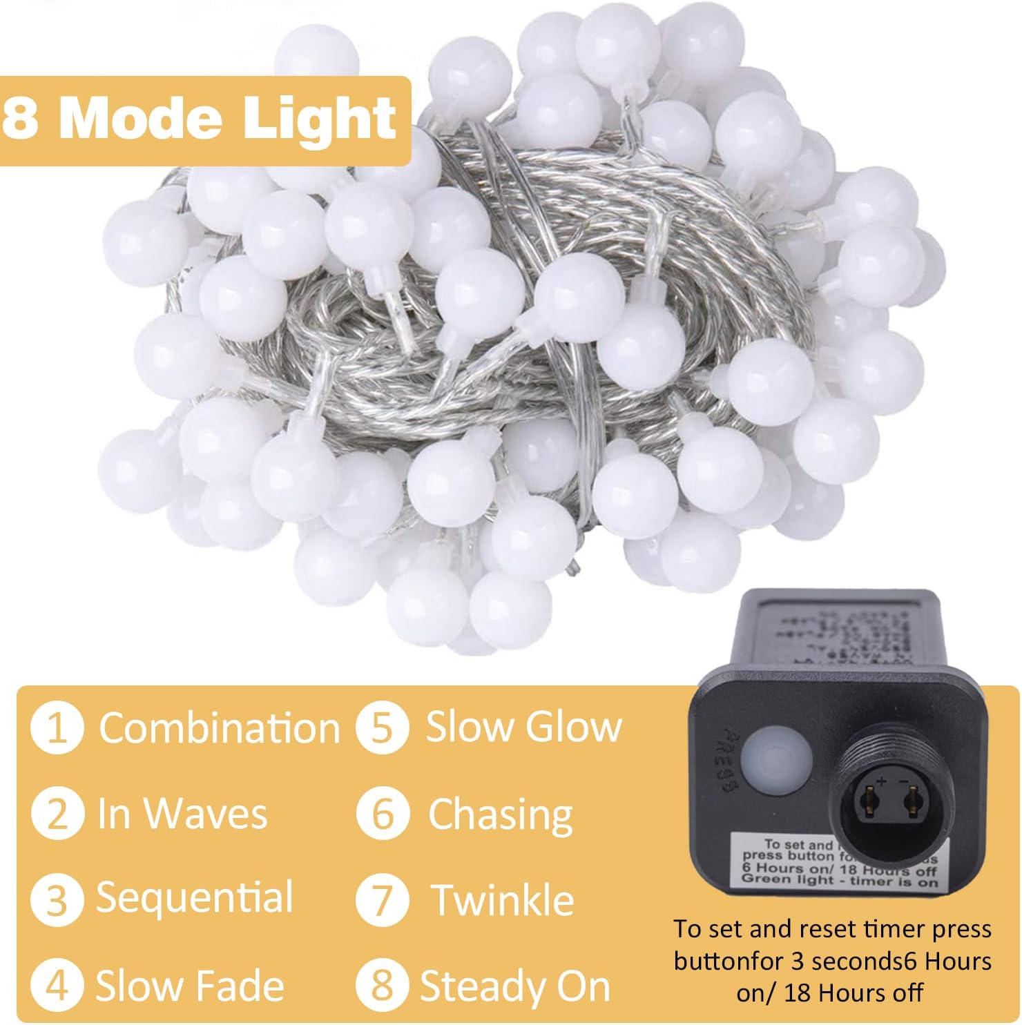 Ogrmar 100 LED Globe Ball String Lights - 49 Ft Fairy Lights with Remote & Timer for Indoor/Outdoor Decor
