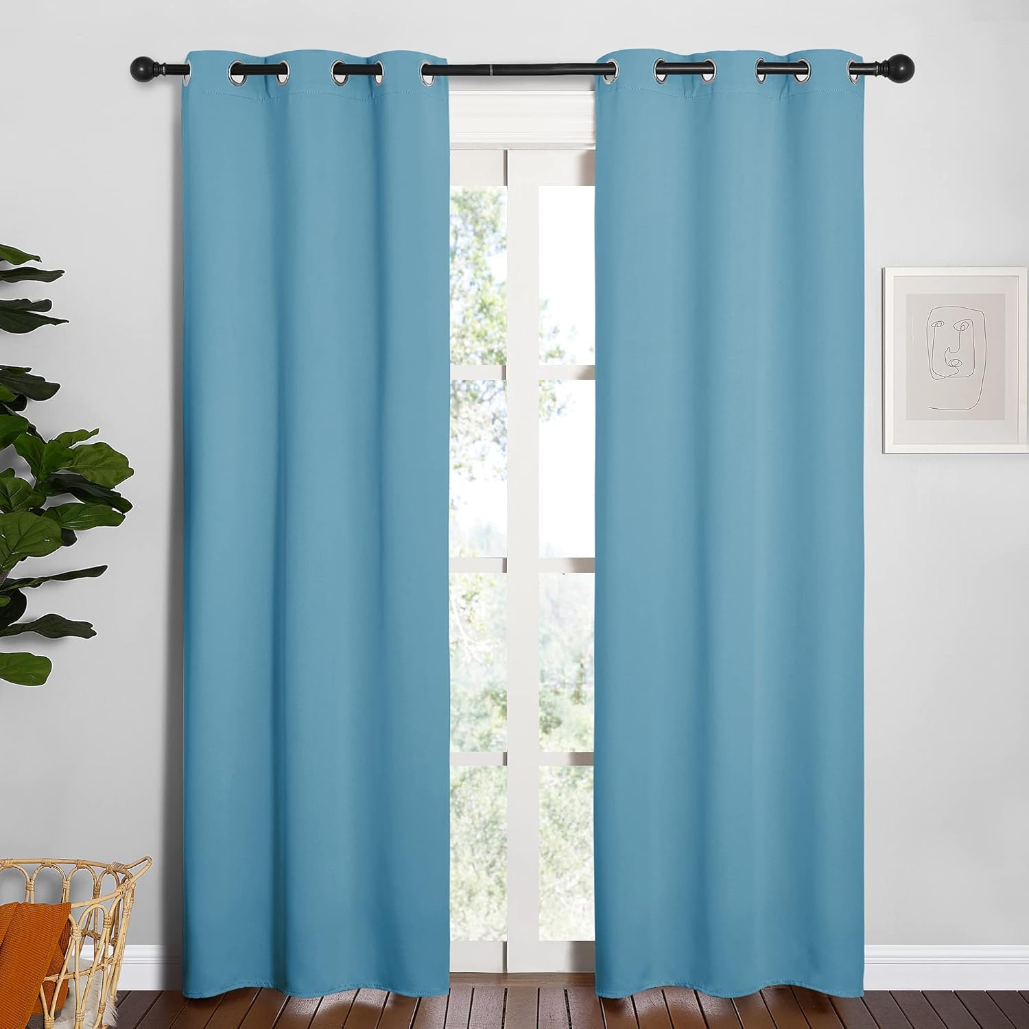 NICETOWN Thermal Curtains - Insulated Blackout Drapes for Kids Room | Teal Blue, Set of 2, 34x84 Inches