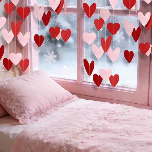 8 Pack Red Pink Heart Garland Valentines Decorations Heart Paper Streamers Banner for Valentines Galentines Birthday Bridal Shower Wedding Engagement Anniversary Party Supplies
