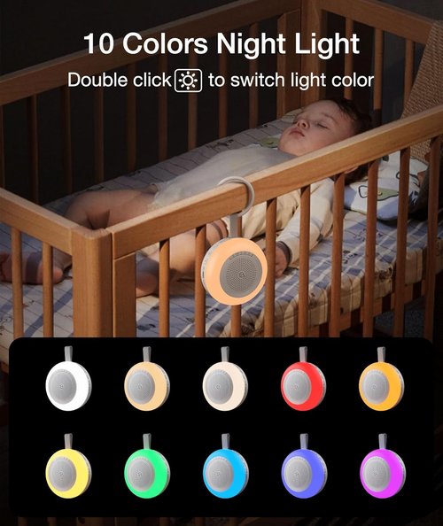 LEICEX Portable Sound Machine - 33 Soothing Sounds & 10 Color Night Light for Babies | Sleep Timer & Memory Function