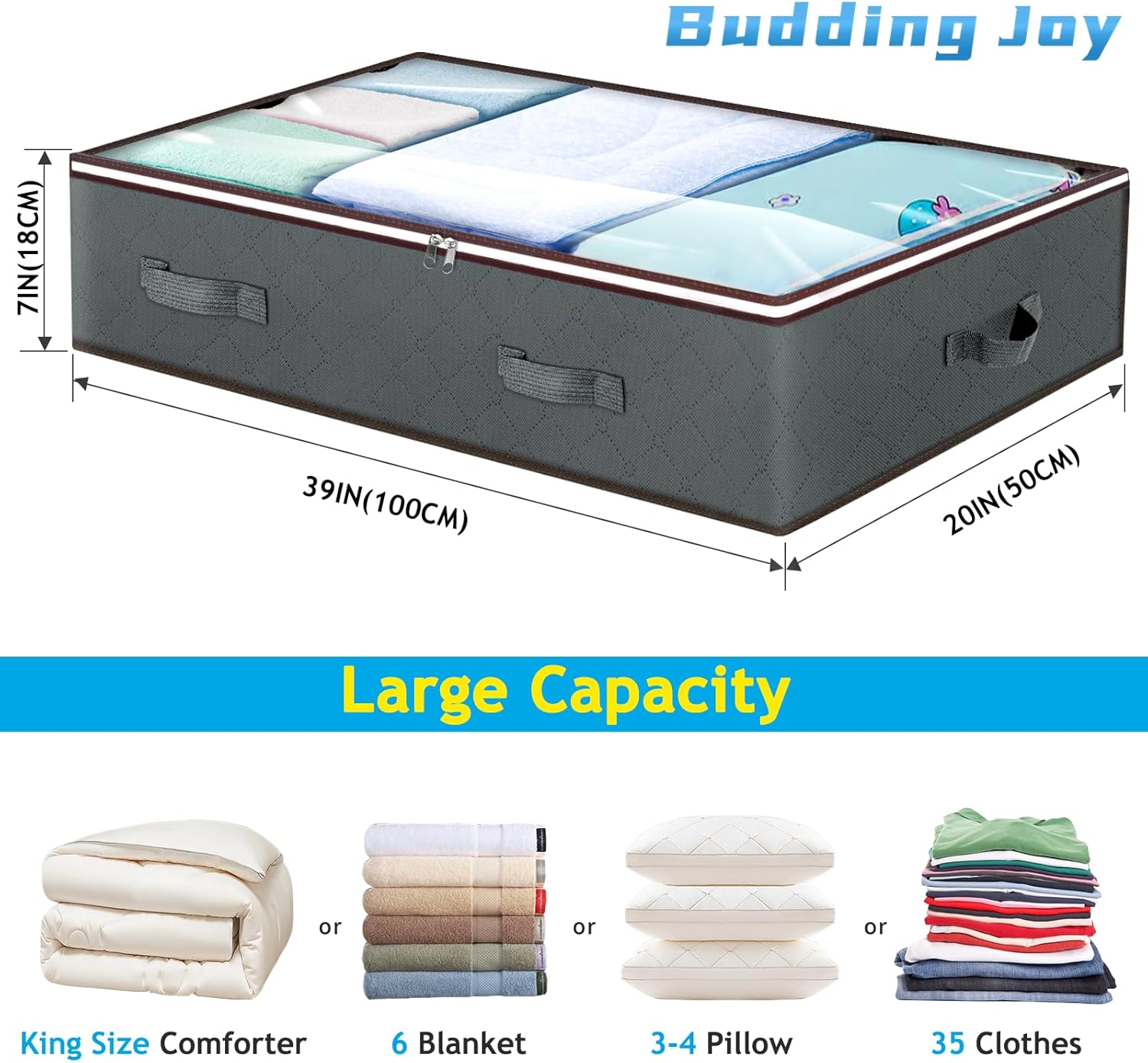 Skiennix 90L Under Bed Storage Containers - Large Capacity Organizer Bags with Clear Window & Reinforced Handles | 8 Pack for Bedding & Clothes