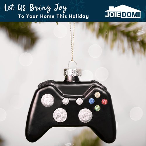 JOYIN Christmas Video Game Controller Small Glass Ornament, 2 pcs Mini Black and White Glass Blown Set Handcrafted for Tree Hanging Ornament Outdoor Christmas Decorations Indoor