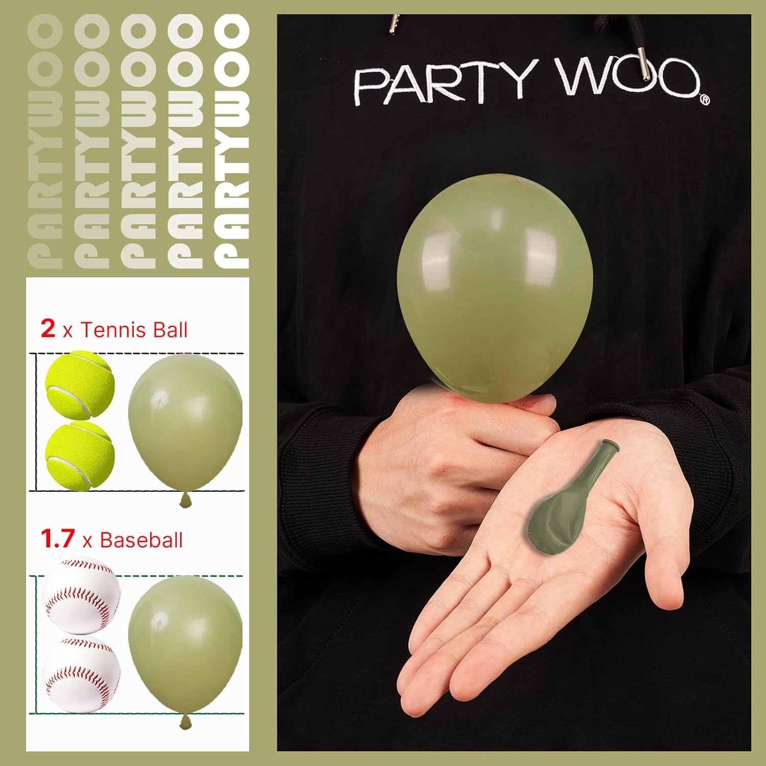 PartyWoo Sage Green Balloons - 100pcs 5-Inch Olive Latex Balloons for Boho-Themed Celebrations