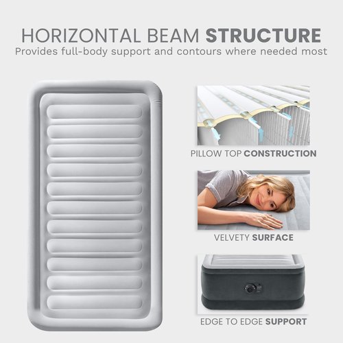 Intex Dura-Beam Deluxe Comfort-Plush Elevated: Fiber-Tech – Queen Size – Built-in Electric Pump – 18in Bed Height – 600lb Weight Capacity