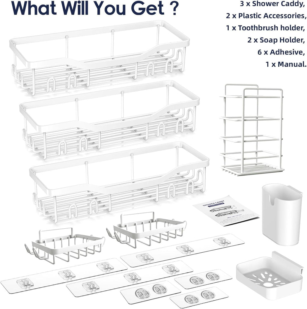 NESOMI Shower Caddy - Rustproof Stainless Steel Organizer with Large Capacity | 8-Pack No-Drill Storage Solutions