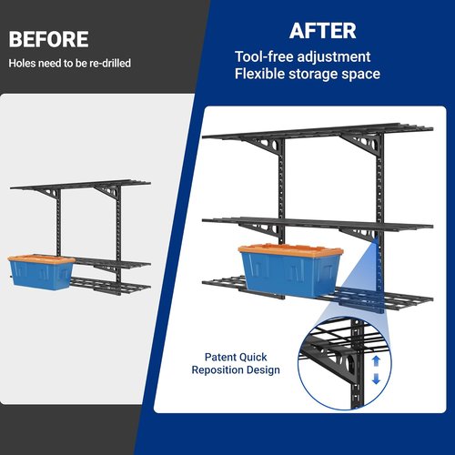 FLEXIMOUNTS 3-Tier Garage Storage Wall Shelving - Heavy Duty, Adjustable, 600lbs Capacity | Black, 12x48 Inch