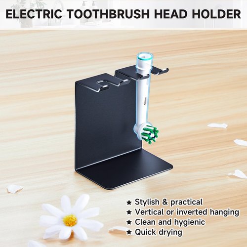 Electric Toothbrush Head Holder, Oukimly Toothbrush Holder Wall Mounted or Desktop, Metal Tooth Brush Holder, Shower Brush Head Holder, Electric Toothbrush Holder for Bathroom (Black, Small)