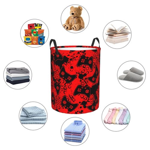 Gbuzozie Game Joysticks Red Background Round Laundry Hamper Storage Basket Toys Clothes Organizer Bin For Home Bathroom Bedroom Dorm Nursery, 38l