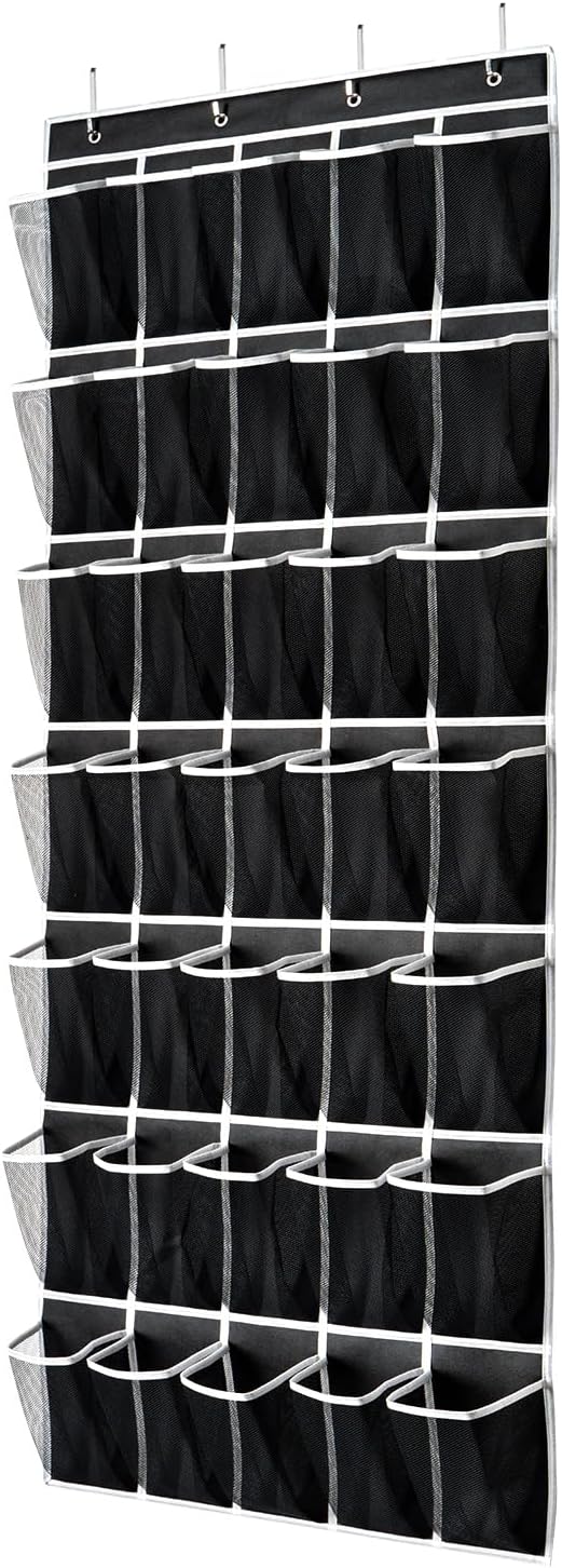 SAVERHO Over The Door Shoe Organizer - 35 Mesh Pockets for Maximum Storage | Black, 1 Pack
