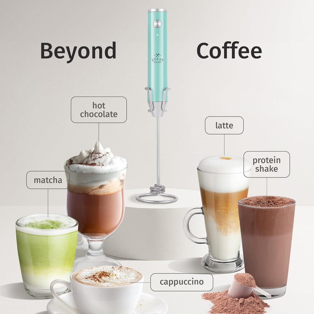 Zulay Kitchen Rechargeable Milk Frother - Powerful 2-Speed Motor, Waterproof Design | 2000mAh Battery - Sky Blue Drink Mixer for Lattes, Cappuccinos, Matcha & Protein Powder
