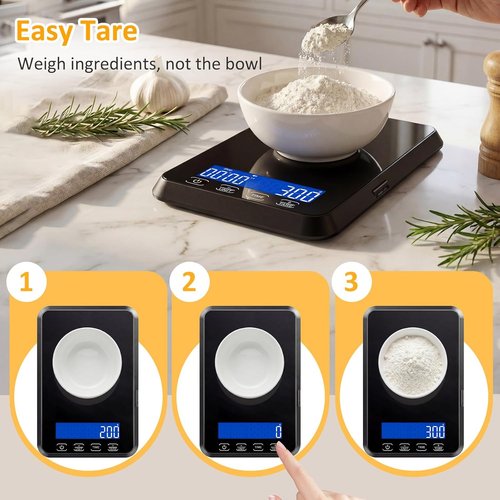 Letron Food Scale - High Precision 33 lb Kitchen Scale for Sourdough Baking | Rechargeable, 7 Units, Tare Function