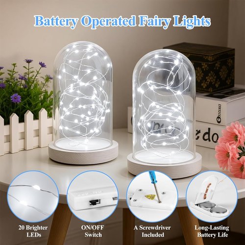 Lakumu Fairy Lights - 12-Pack Battery Operated 7FT Waterproof Silver Wire LED String Lights | Cool White for DIY Decor
