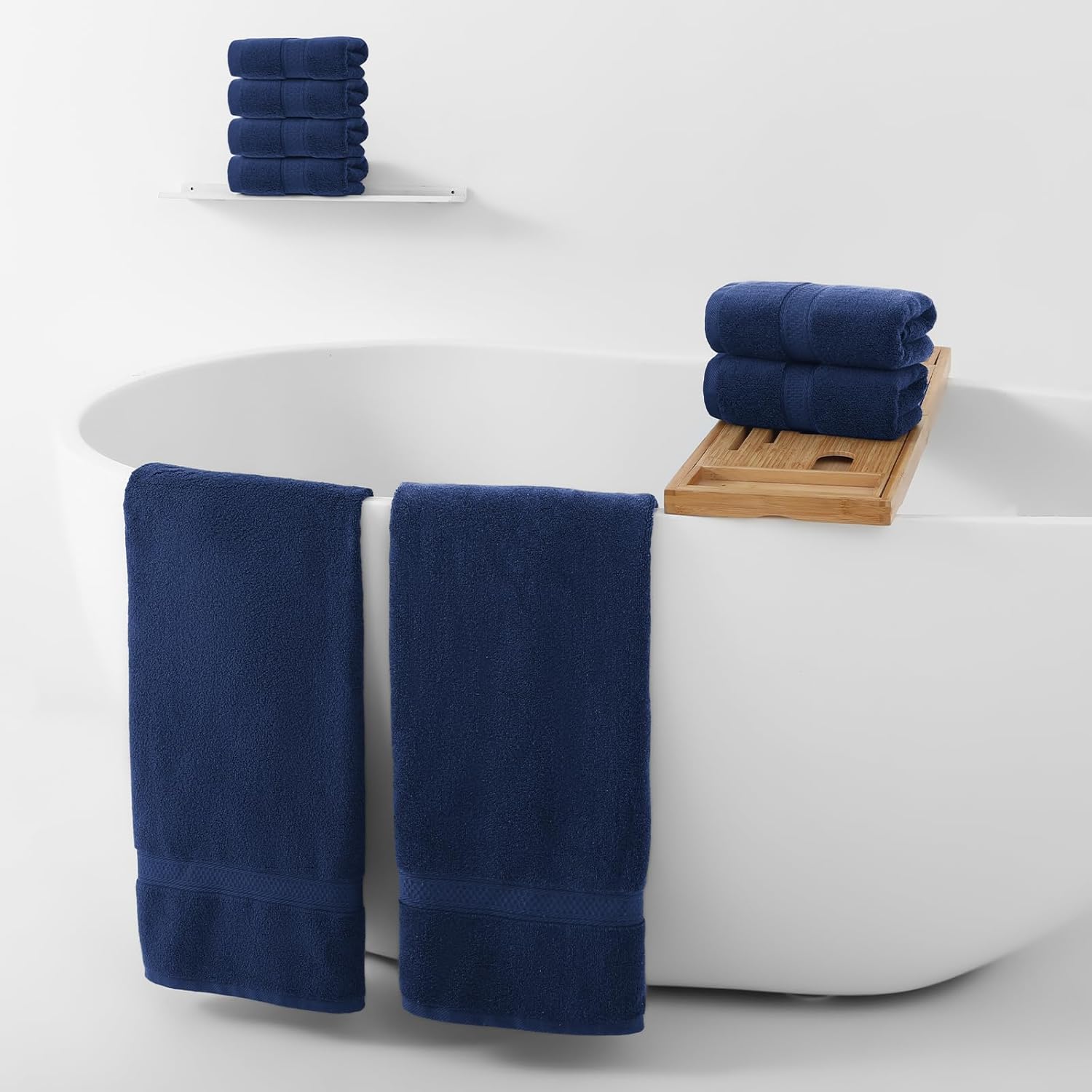 REDKISS Luxury Bath Towel Set - 8 Piece 100% Cotton Quick-Dry Towels for Spa & Gym | Blue