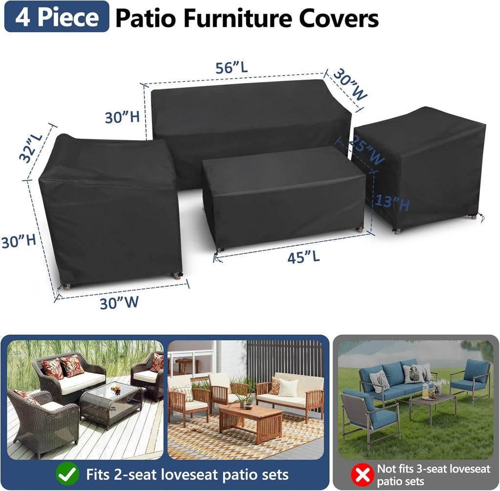 STARTWO Heavy Duty Waterproof Patio Furniture Covers - 4 Piece Set for Rattan Wicker, Black