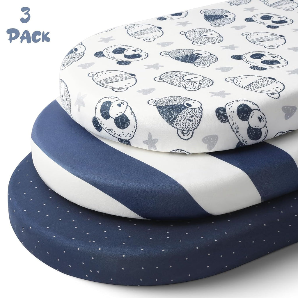Yoofoss Bassinet Sheets - 3-Pack Fitted Baby Sheets for Halo & Angelbliss | Soft & Breathable Stripes & Panda