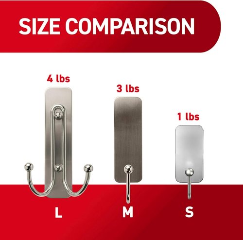 Command Large Brushed Nickel Double Hooks - Damage-Free Adhesive Wall Hooks | Holds Up to 4 lb, 2 Hooks & Strips