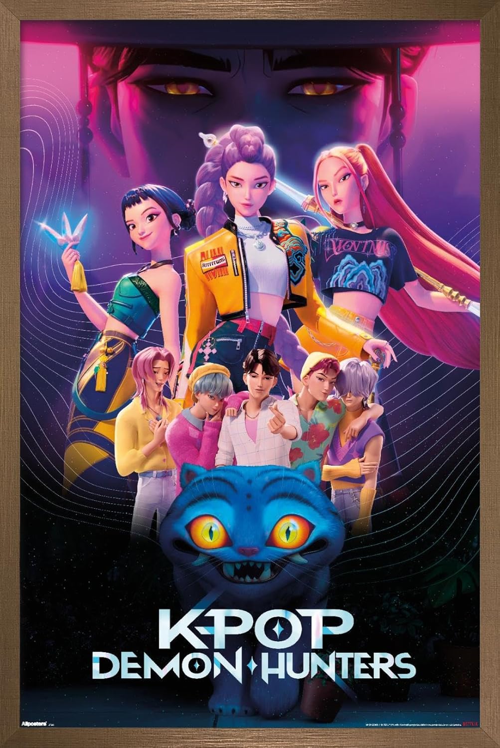 Netflix KPop Demon Hunters Wall Poster - Bronze Framed, 34L x 22.4W for Stunning Decor