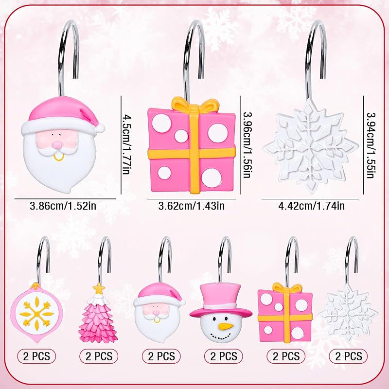 Christmas Shower Curtain Hooks 12Pcs Decorative Tree Snowflake Santa Snowman Hangers