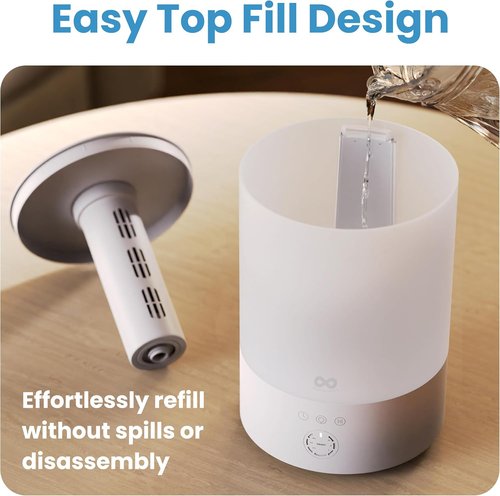 Everlasting Comfort 2.5L Top Fill Humidifier - Quiet Ultrasonic Cool Mist, 24HR Runtime, Night Light & Timer - White