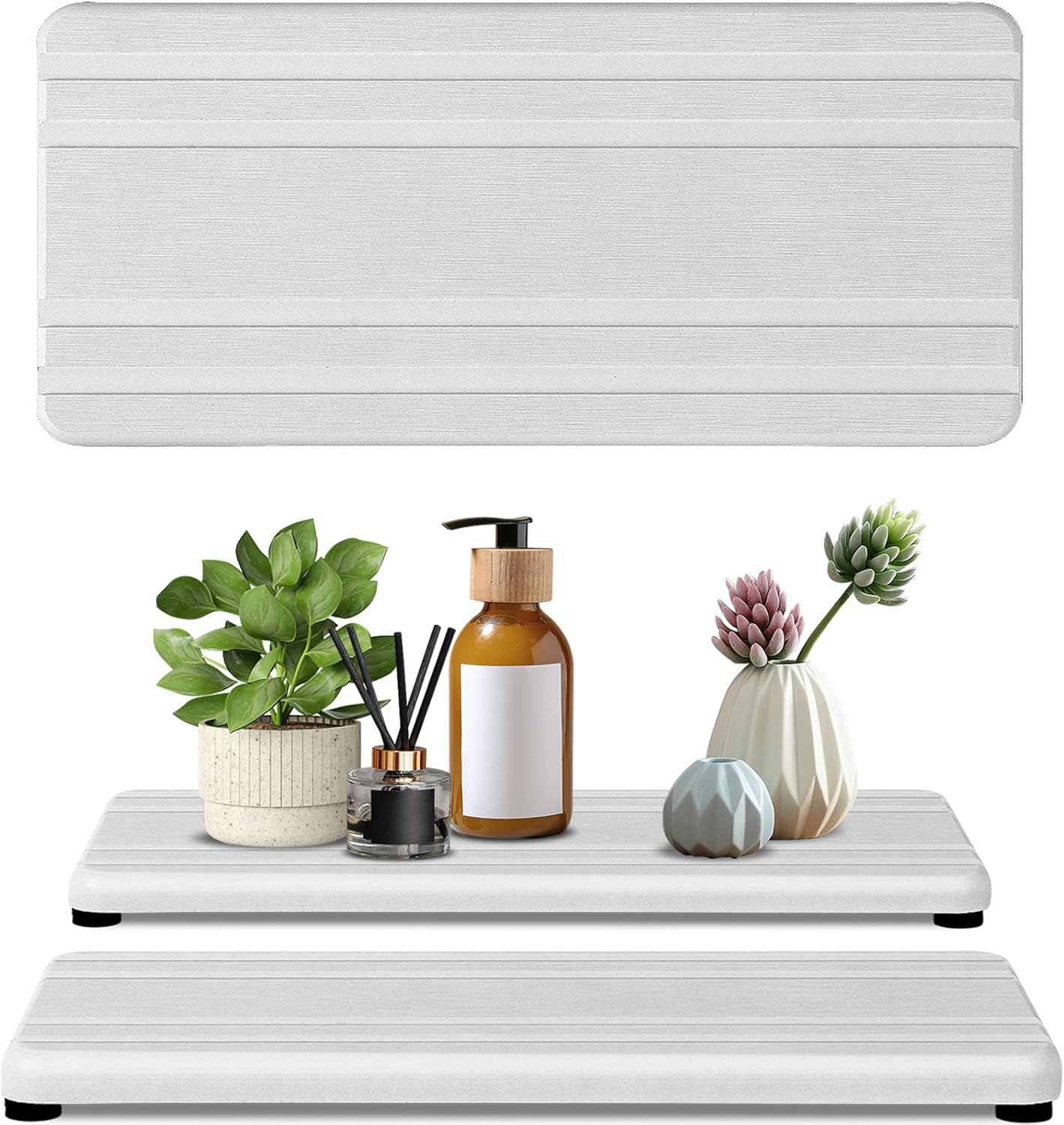 Skiennix Water Absorbing Stone Tray - Quick Drying Diatomite Coasters for Bathroom & Kitchen Sink | 2PCS Set