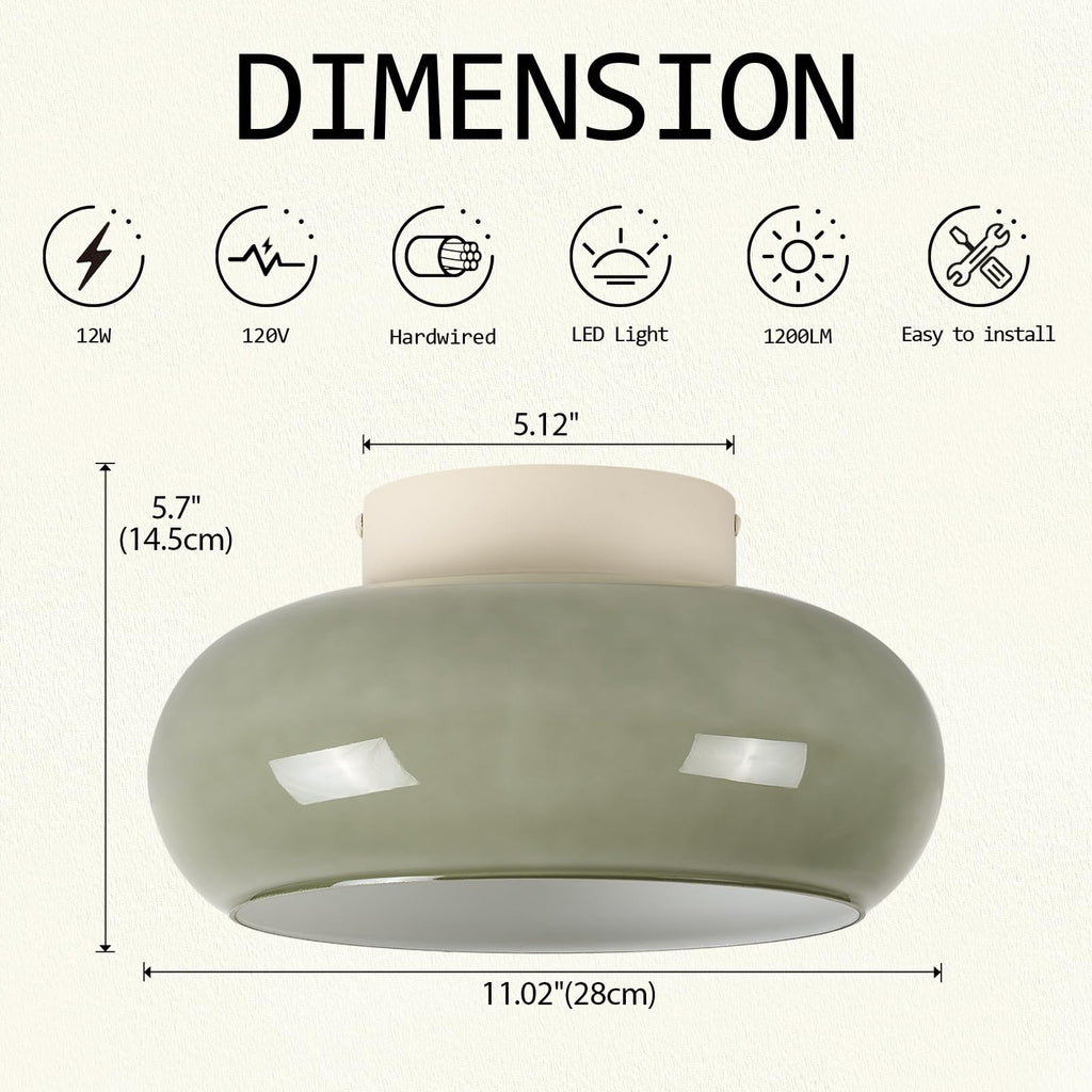 TeHenoo Modern LED Ceiling Light,11 inch,Olive Green Milk Glass Shade,3000K/Warm White/15W,Mid Century Flush Mount Light for Hallway,Laundry Room,Living Room