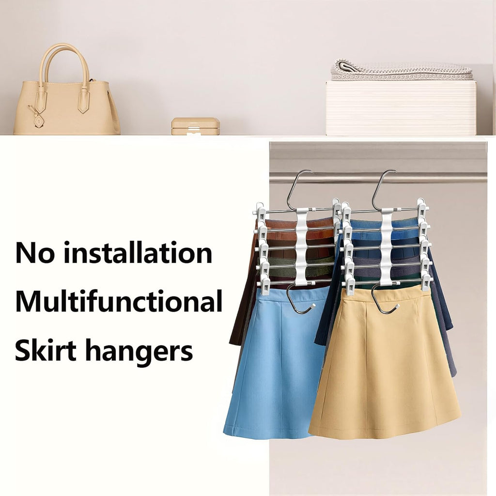 Skiennix Skirt Hangers - Space-Saving Metal Pants Hangers with Clips - 2 Pack Closet Organizer
