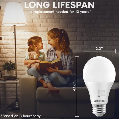 LUXRITE A19 LED Light Bulb 100 Watt Equivalent, CRI90, 5CCT Selectable 2700K 3000K 3500K 4000K 5000K, Dimmable, 1600LM, Standard LED Light Bulbs 15W, E26 Base, CEC Title 20, ETL Listed (16 Pack)