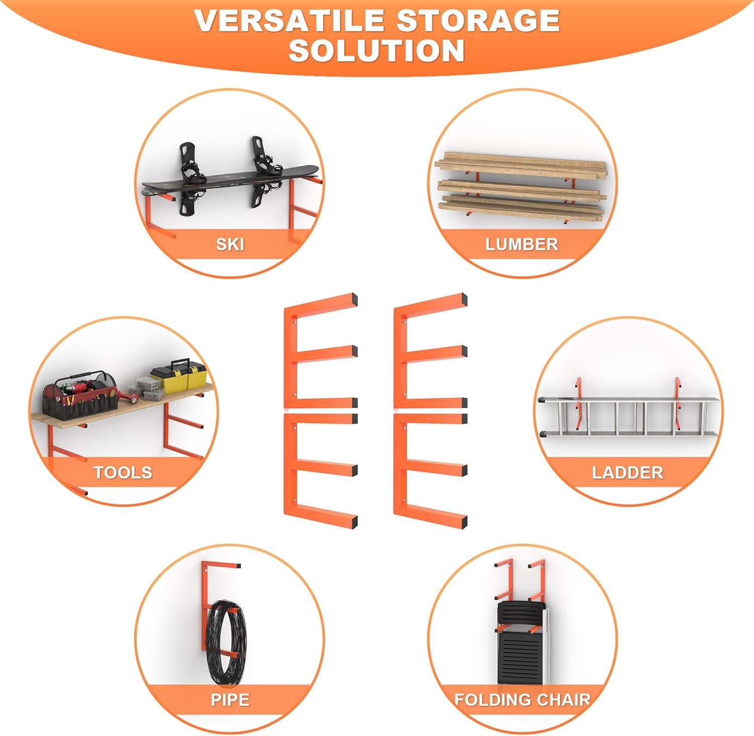 Ultrawall Lumber Storage Rack - Heavy-Duty Wall-Mounted Wood Organizer | Holds 220 LBS Per Level (Pack of 4, Orange)