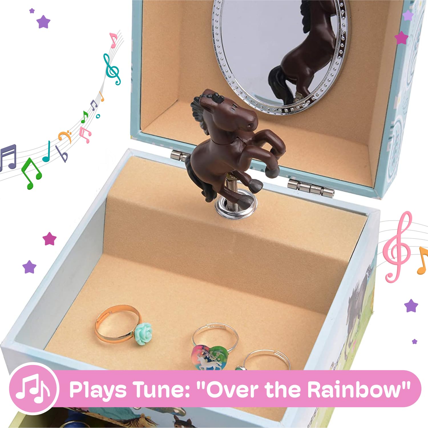 Jewelkeeper Girl's Musical Jewelry Storage Box Pullout Drawer, Horse and Barn Design, Home on the Range Tune