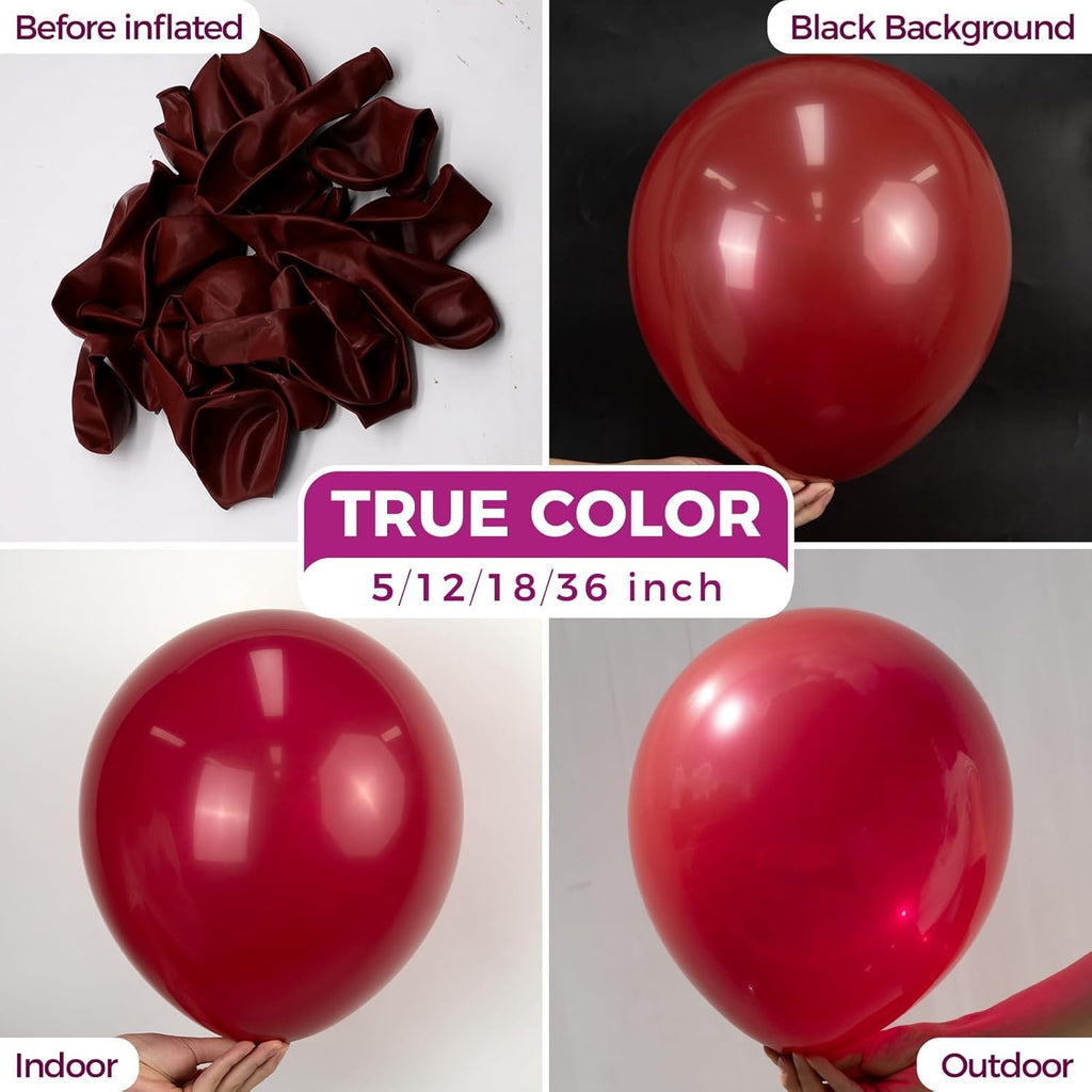 Bezente 36 Inch Burgundy Giant Balloons - 8 Pack Jumbo Dark Ruby Latex Balloons for Parties & Celebrations