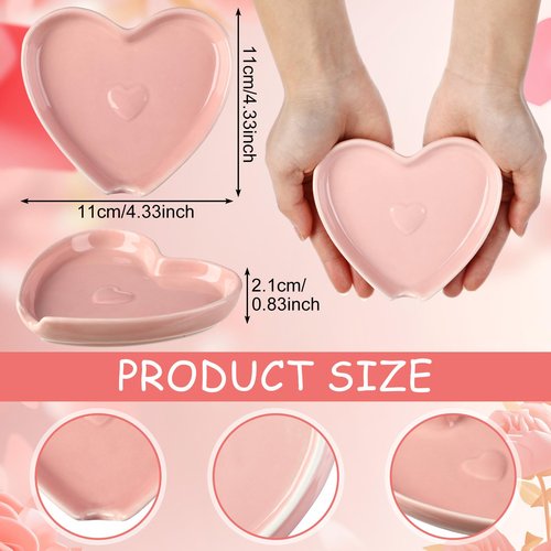 Meanplan 2 Pcs Pink Heart Spoon Rest 4.3 Inches Valentine's Day Ceramic Spoon Rest Coffee Lovers Gifts for Coffee Stirrers Teaspoon Bar Accessories Kitchen Countertop Decor