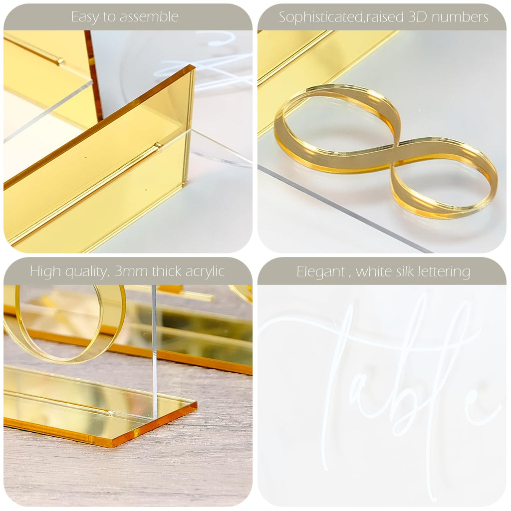 HOODO Clear Arch Wedding table numbers 1-20 with Stands, 5"x7" Arched Acrylic Signs with Gold Mirror Numbers, Clear and Gold Acrylic Table Numbers for Wedding Reception, Party, Anniversary, Event