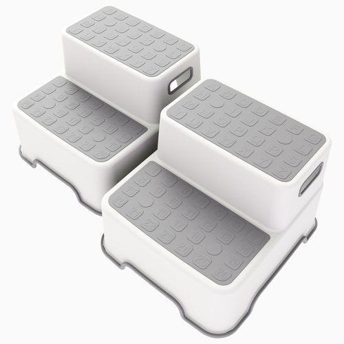 ZLMHYYM Toddler Step Stool for Bathroom Sink, 2 Pack Step Stool for Kids, Plastic Potty Training Toilet Stepping Stools, Child and Baby Lightweight&No-Slip Two Step Stools for Kitchen(Off-White/Gray)