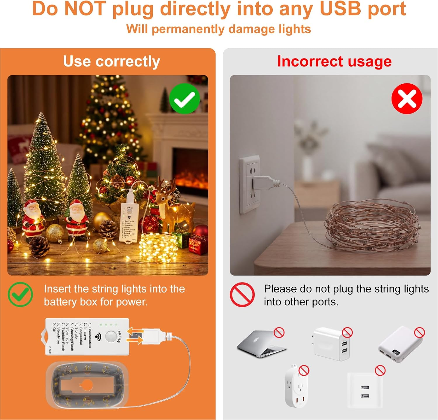 Skiennix 4 Pack Rechargeable Fairy Lights - 16FT 50 LED Indoor String Lights | 8 Modes & DIY Timer, Warm White